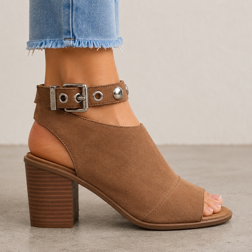 Sam Edelman Circus Kiki Booties Mules Womens 9 Brown Suede Peep Toe Sandals Shoe - Picture 3 of 7